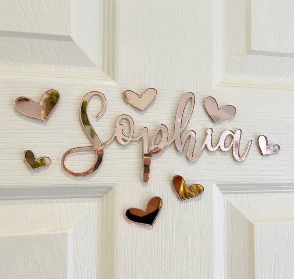 Coloured Acrylic Door (Wall or Toybox) Name Sign with HEARTS - Image 3