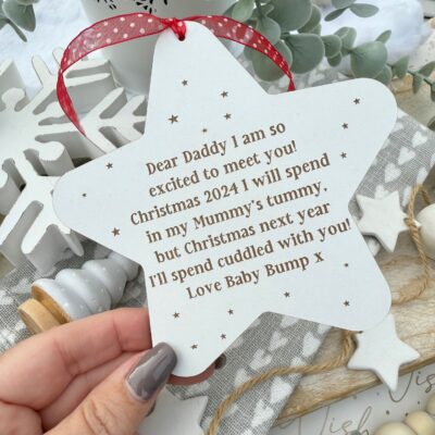 (WH) Dear Daddy Excited To Meet You 2025 Hanging Christmas Star