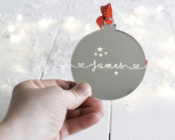 Personalised Name Bauble Mirrored Decoration