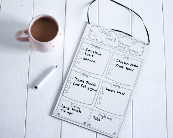 Personalised Laser Engraved 'Food & Exercise' Daily Wipeable Journal & Planner.
