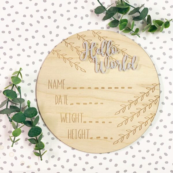 Hello World Baby Announcement Plaque