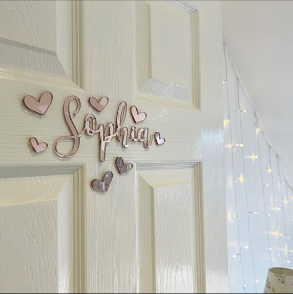 Coloured Acrylic Door (Wall or Toybox) Name Sign with HEARTS - Image 6