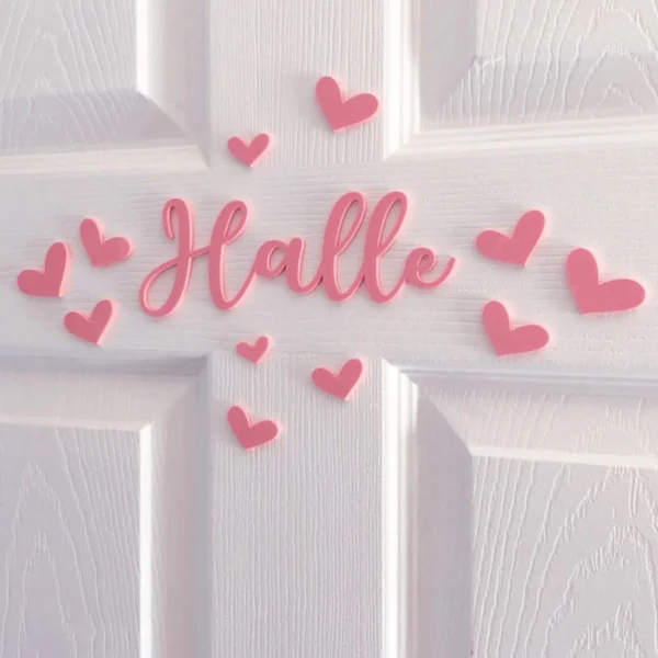 Coloured Acrylic Door (Wall or Toybox) Name Sign with HEARTS