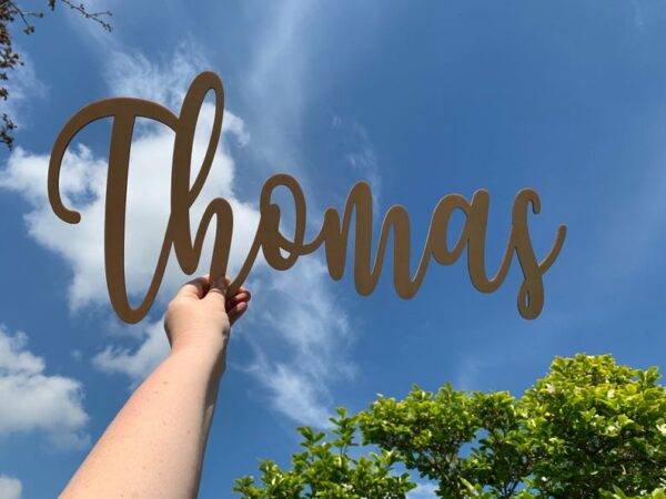 Wooden Name Sign 600mm in SWIRLY Font - Image 8