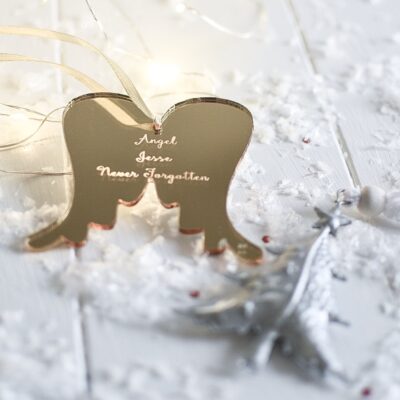 Never Forgotten Mirrored Gold or Silver Acrylic Angel Wings Decoration