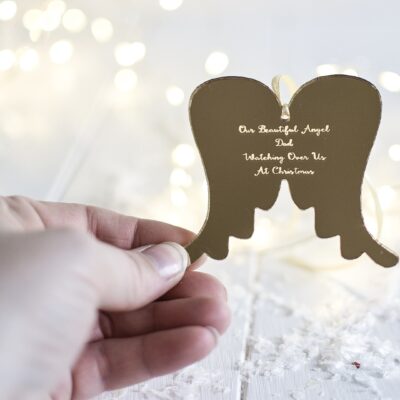 Our Beautiful Angel Mirrored Gold or Silver Personalised Wings Decoration