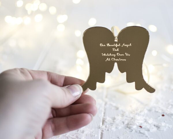 Our Beautiful Angel Mirrored Gold or Silver Personalised Wings Decoration