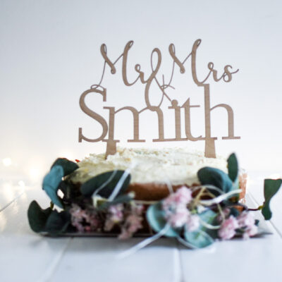 Calligraphy Cut Out Mr & Mrs Personalised Cake Topper
