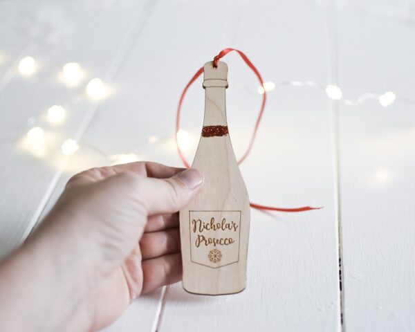 Personalised Wooden Prosecco Hanging Decoration