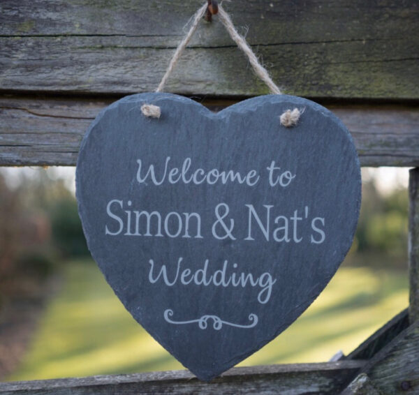 Welcome To Our Wedding Slate Heart