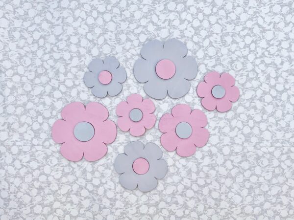 Painted Wooden Flowers Wall Decor Set of 7 (Various Colours)
