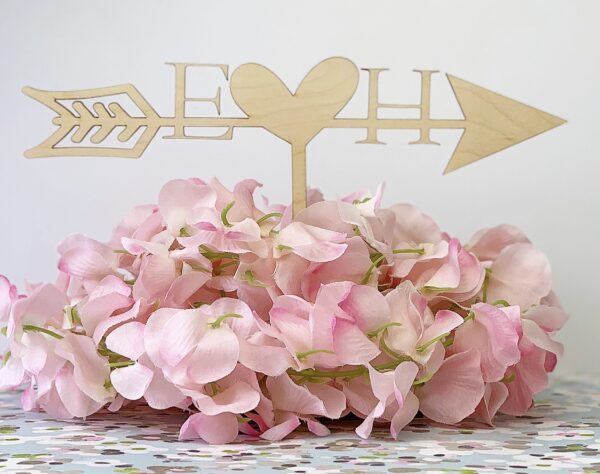 Personalised initials & Arrow Wooden Cake Topper