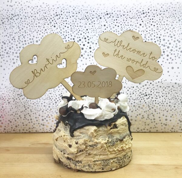 Welcome To The World 3 Cloud Cluster Cake Topper