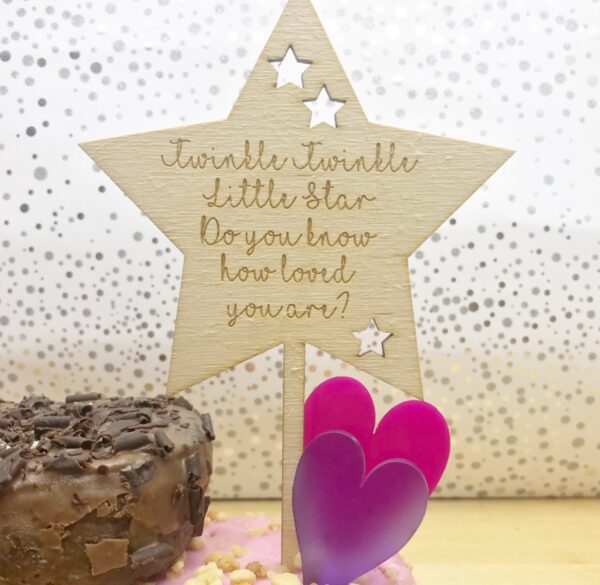 Twinkle Twinkle Wooden Star Cake Topper & Decorative Heart or Stars Set