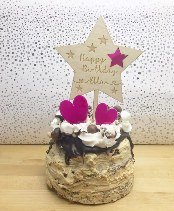 Happy Birthday Acrylic Star Wooden Star Cake Topper