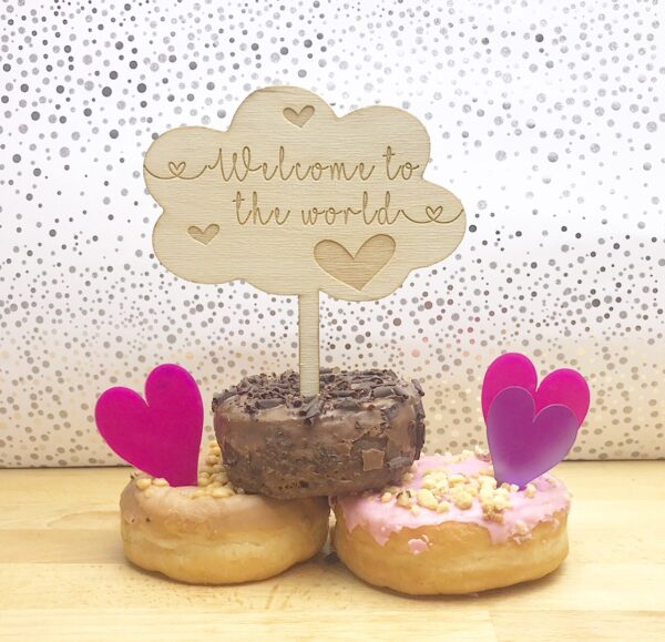 Welcome To The World Cake Topper & Decorative Heart or Stars Set