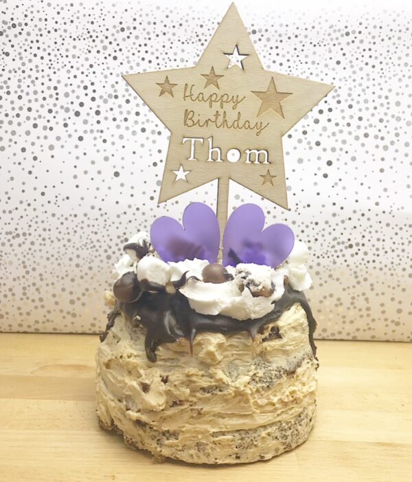 Happy Birthday Cut Out Name Wooden Star Cake Topper
