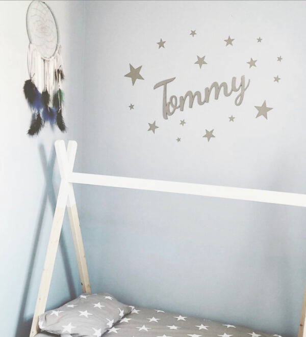 Wooden Name Sign with Decorative Wooden Stars (Paint Option Available)