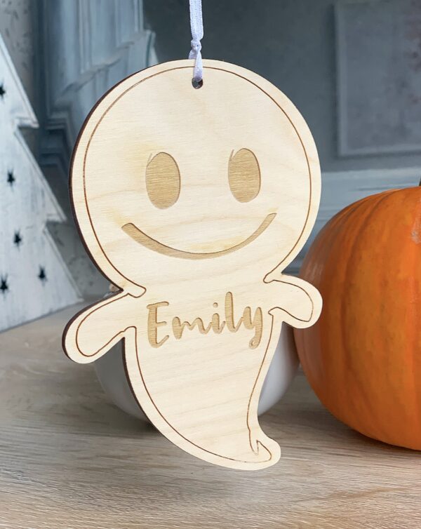 Personalised Wooden Ghost Hanging Decoration