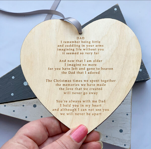 Personalised Christmas Memories Ply Hanging Heart Decoration