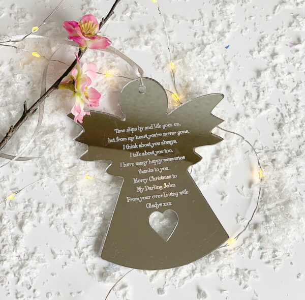 Time Slips By Acrylic Mirrored Angel - Weatherproof Christmas Memorial Ornament