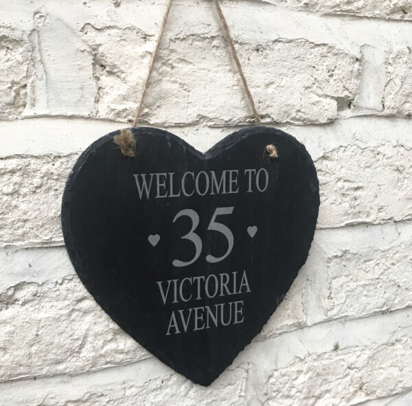Personalised Welcome To Slate Address Heart Sign
