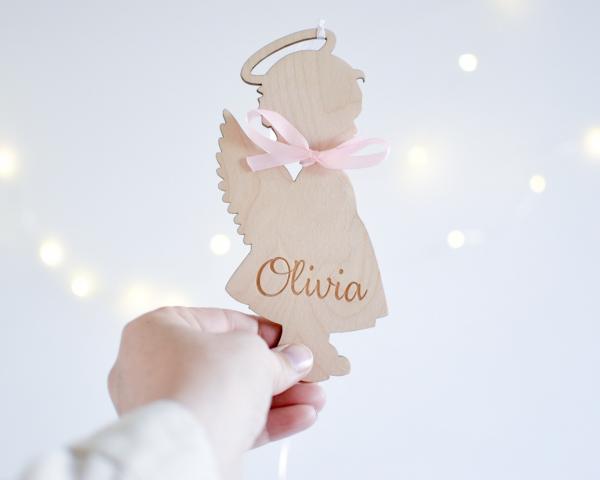 Personalised Wooden GIRL Angel Child Hanging Decoration