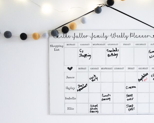 Personalised Laser Engraved Family Planner & Meal Planner White Board