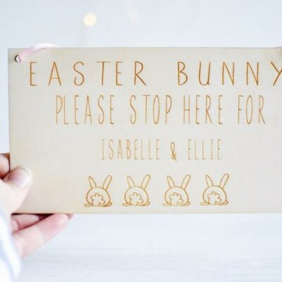 Easter Bunny Please Stop Here For Us Personalised Plaque