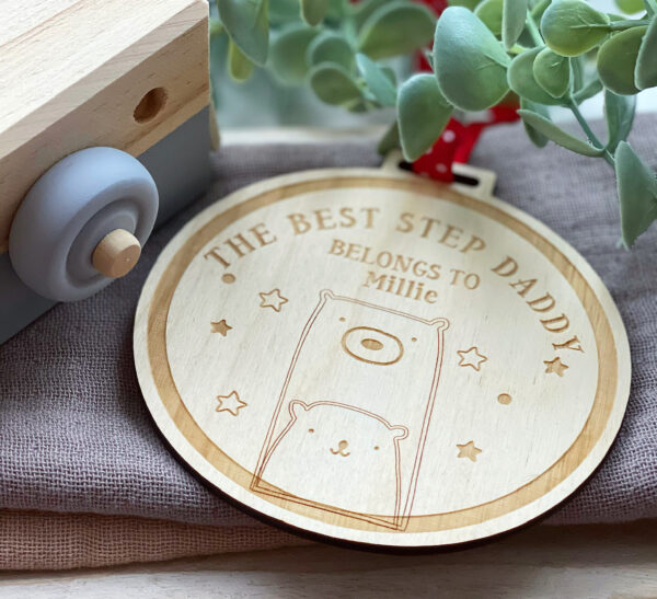 STEP DADDY AWARD - Personalised Wooden Medal For Step Dad