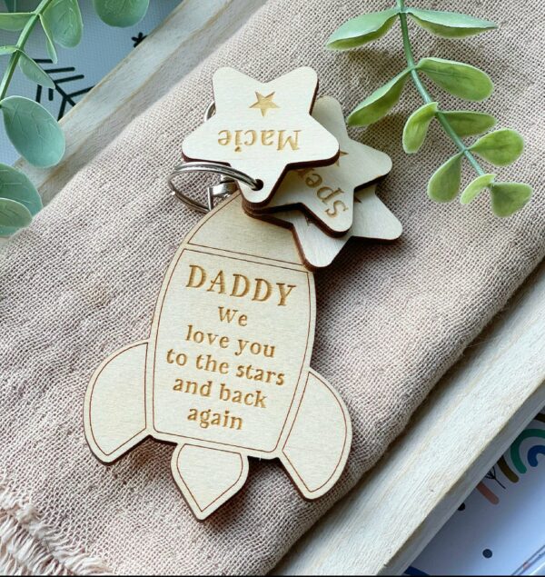 Love You To The Stars & Back Rocket Personalised Wooden Keyring