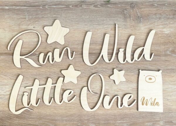 Run Wild Little One Wooden Sign with Personalised Bear & Stars - Image 6