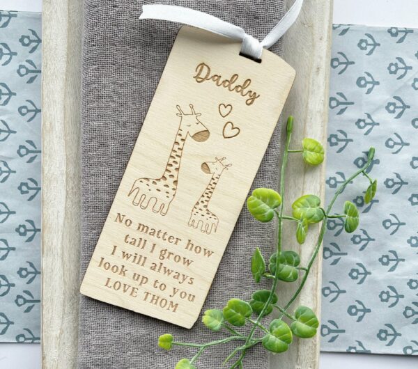 I Will Always Look Up To My Daddy (Grandad) Giraffe Wooden Bookmark