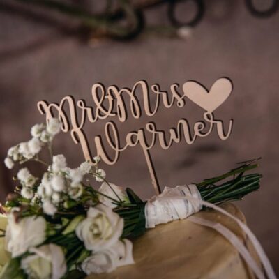 Custom Made Wooden Heart & Surname Cake Topper