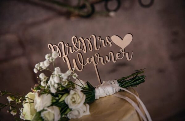 Custom Made Wooden Heart & Surname Cake Topper