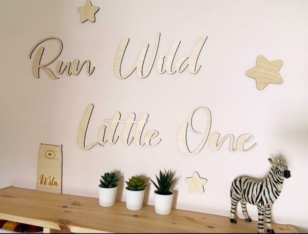 Run Wild Little One Wooden Sign with Personalised Bear & Stars - Image 2