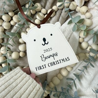 Bear Decoration Bump's First Christmas Personalised Pregnancy Ornament, Bump First Christmas Gift, Personalised Bauble Festive Ornament (PR) 2