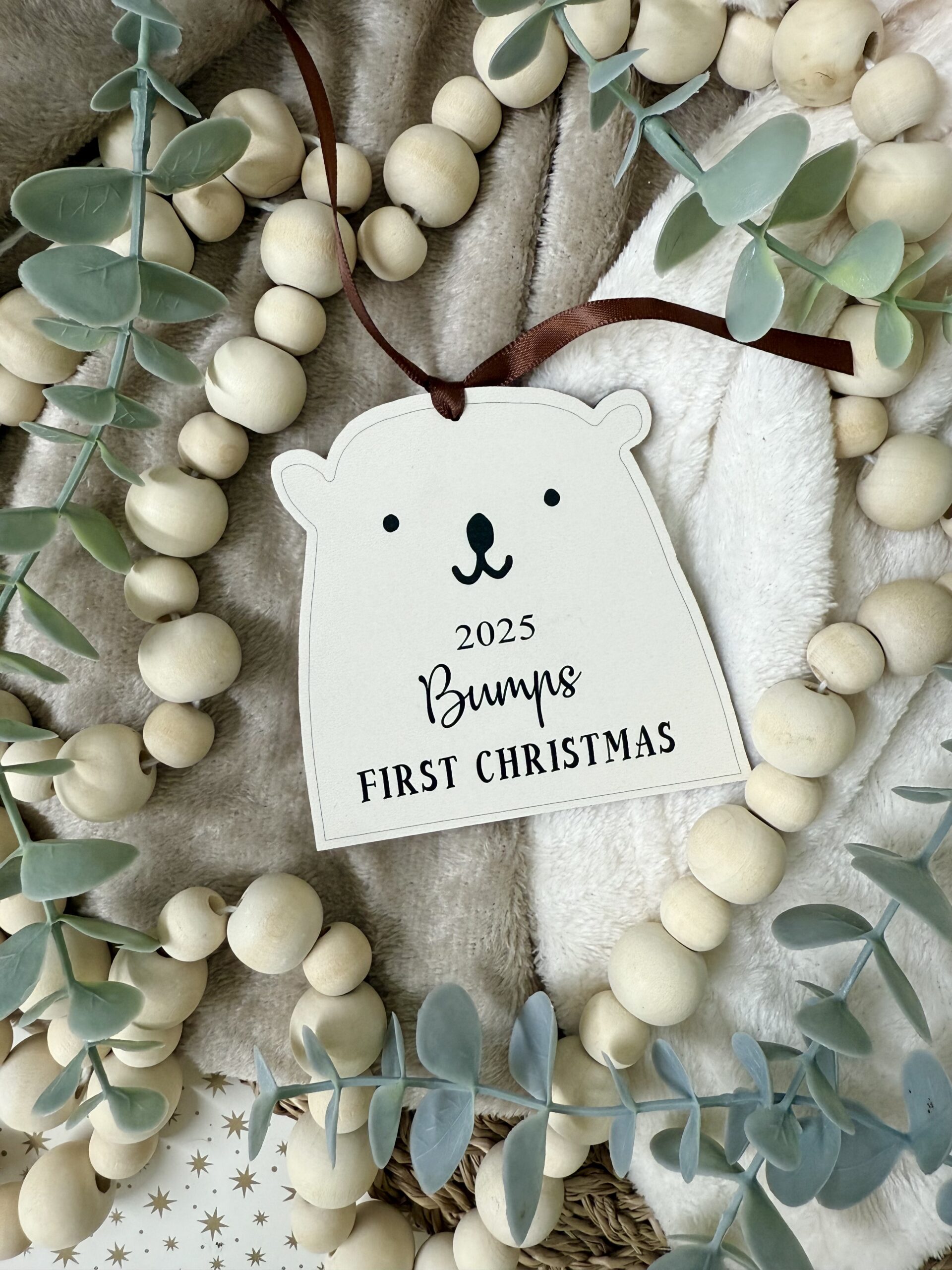 Bear Decoration Bump's First Christmas Personalised Pregnancy Ornament, Bump First Christmas Gift, Personalised Bauble Festive Ornament (PR)