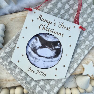 Due 2026 Bump's First Christmas - Tree Photograph Decoration (WH)