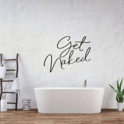 GET NAKED Extra Large 80cm Decorative Wooden Bathroom Sign SCRIBBLE Font