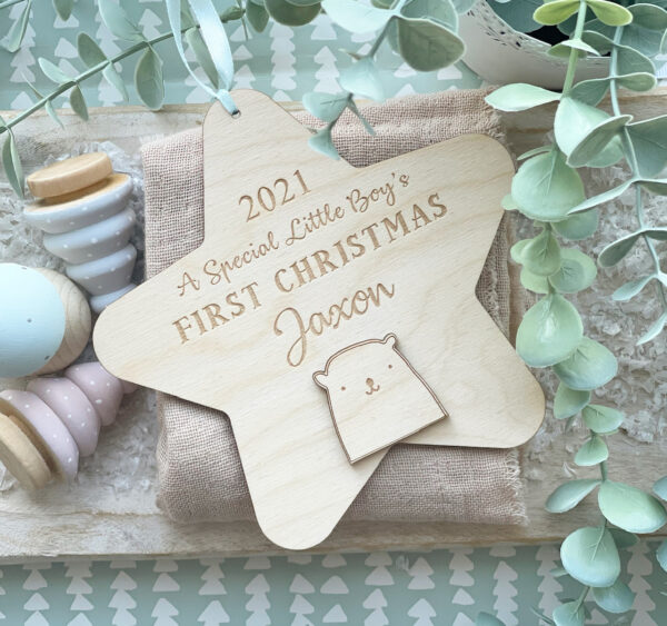 First CHRISTMAS 'Little Boy' 2024 Hanging Keepsake Baby Star