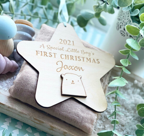 First CHRISTMAS 'Little Boy' 2024 Hanging Keepsake Baby Star - Image 2