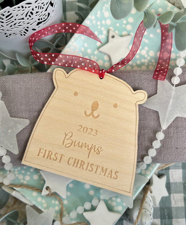 Bump's First Christmas 2024 Personalised Bear Decoration - Image 3