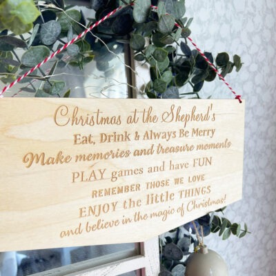 Christmas At Our House Personalised Family Name Hanging Sign