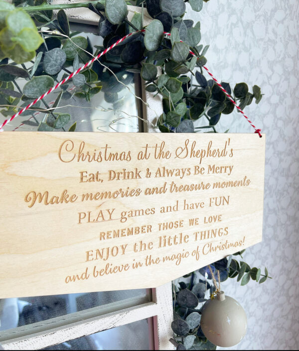 Christmas At Our House Personalised Family Name Hanging Sign