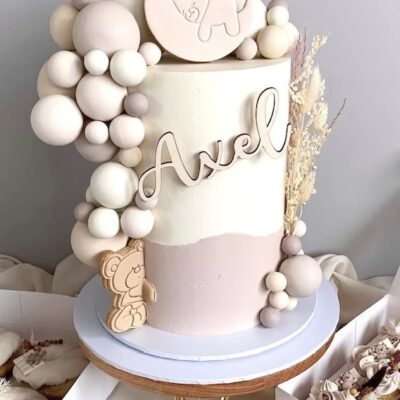 CAKE Charm Topper 10cm Personalised Name Custom Cake Name & WOODEN EMBELLISHMENTS