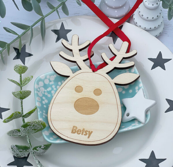 Personalised Rudolf Reindeer Hanging Christmas Tree Decoration