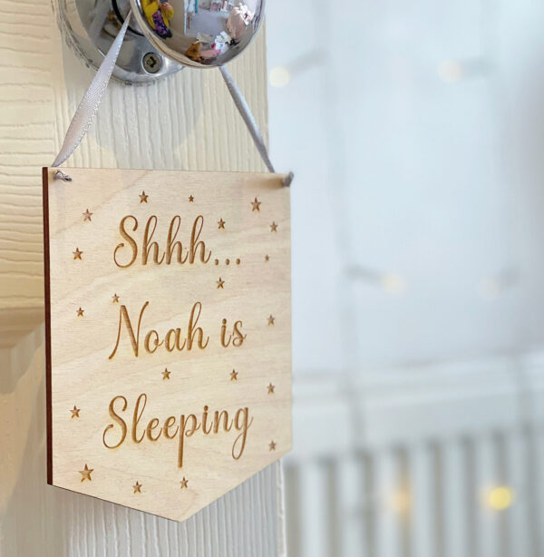 Shhh Baby Sleeping Personalised Plaque - Nursery Decoration - Children's & Baby Nursery Sign