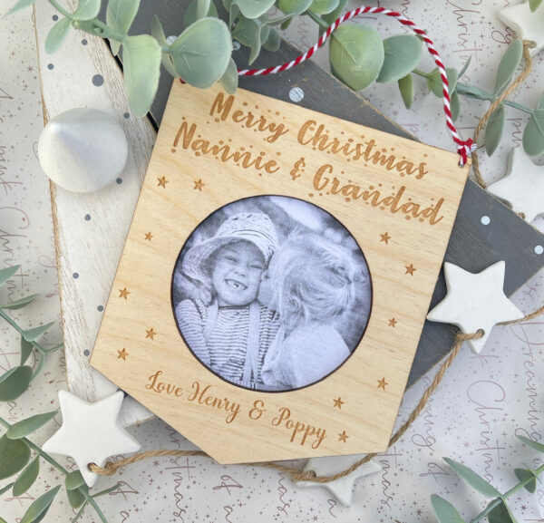 Merry Christmas Personalised Christmas Tree Photograph Decoration