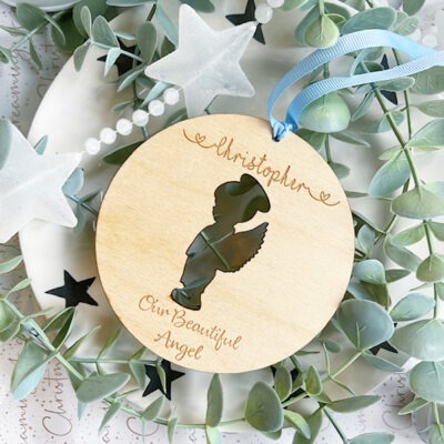 Our Beautiful Angel (Boy) Hanging Wooden Bauble Decoration